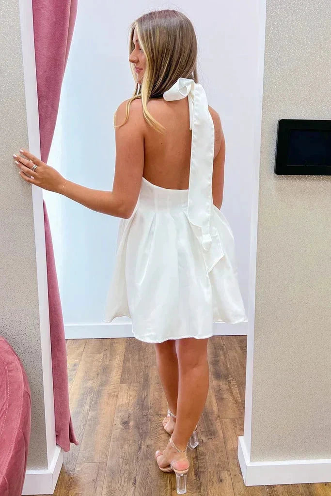 Halter Neck Homecoming Dress Low Back SYH74 by vivymakudress