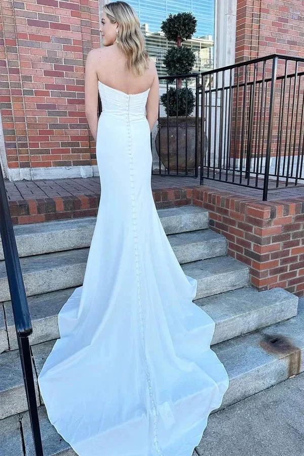 White Strapless Mermaid Long Modest Wedding Dress WD705 by pgmdress