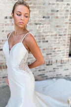 White V-Neck Beading Trumpet Long Wedding Dress Bridal Gown WD661 by pgmdress
