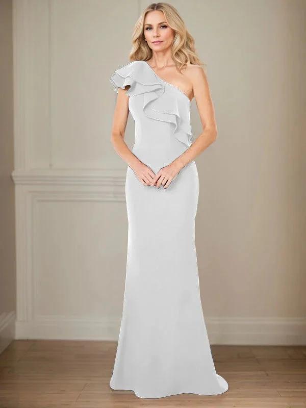 A-line One Shoulder Floor-Length Chiffon Mother of the Bride Dress With Ruffles by Dreamylily