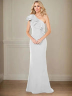 A-line One Shoulder Floor-Length Chiffon Mother of the Bride Dress With Ruffles by Dreamylily