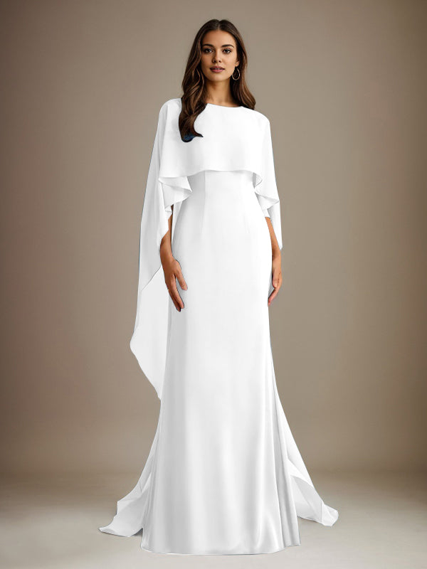 Sheath/Column Boatneck Floor-Length Chiffon Mother of the Bride Dress With Cascading Ruffles