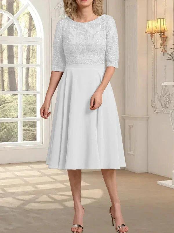 A-line Scoop Knee-Length Lace Chiffon Mother of the Bride Dress by Dreamylily