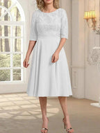 A-line Scoop Knee-Length Lace Chiffon Mother of the Bride Dress by Dreamylily