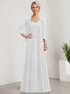 A-line Square Floor-Length Lace Chiffon Mother of the Bride Dress With Sequins by Dreamylily