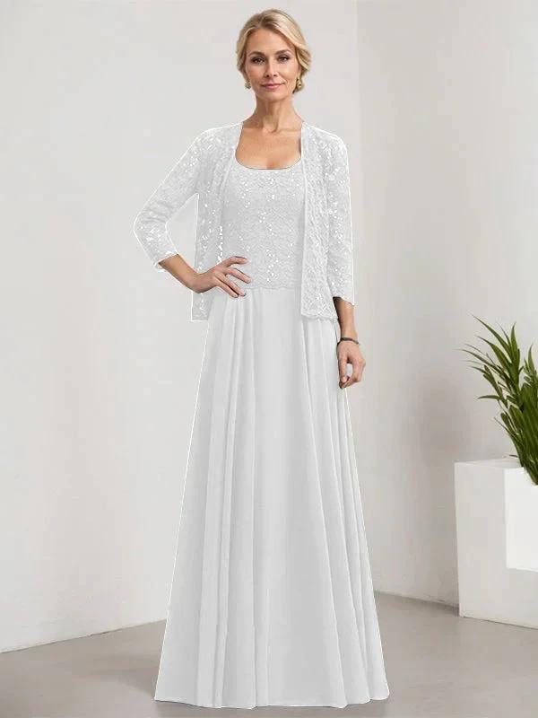 A-line Square Floor-Length Lace Chiffon Mother of the Bride Dress With Sequins by Dreamylily