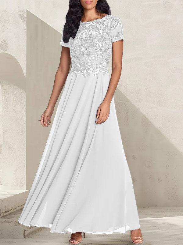 Charcoal Grey A-Line Scoop Long Mother of the Bride Dress With Beadings