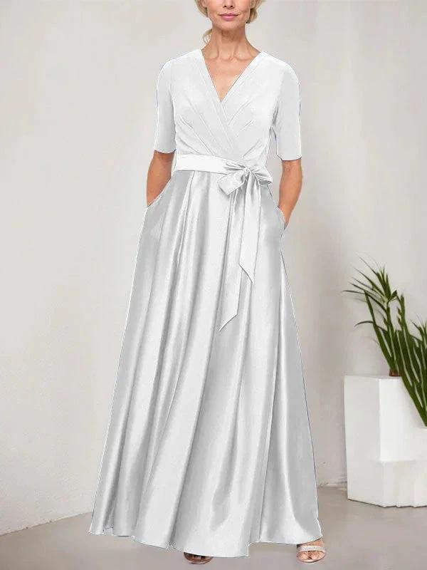 Surplice Neckline Ballgown with Full Satin Skirt & Jersey Bodice by Dreamylily