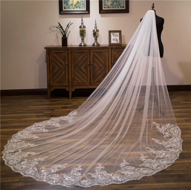 Wholesale white Ivory 3*3 Meter Cathedral wedding veils Lace Appliques Bridal veil Main Image