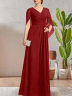 Dark Navy A-Line V-Neck Long Mother of Bride Dress by Dreamylily