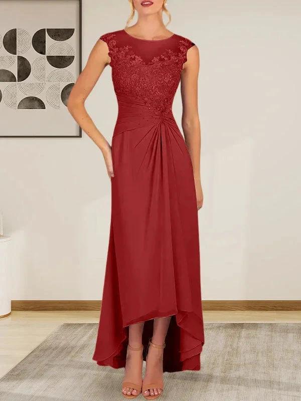 Champagne A-Line Scoop Lace Chiffon Dress by Dreamylily