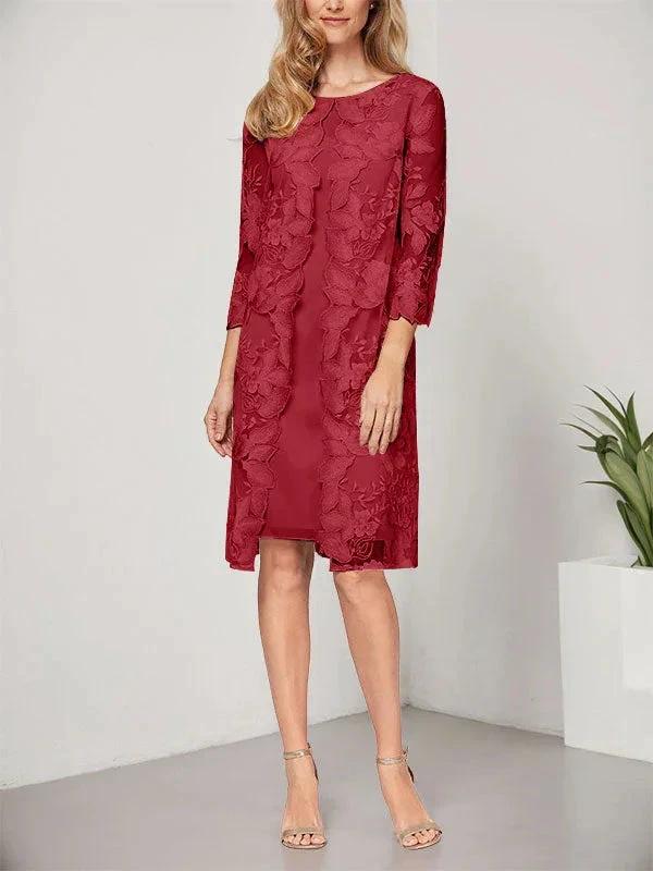 A-line Scoop Knee-Length Chiffon Lace Mother of the Bride Dress With Jacket by Dreamylily