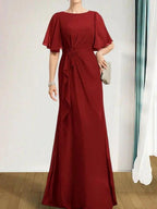 A-line Scoop Floor-Length Chiffon Mother of the Bride Dress With Cascading Ruffles Beading Sequins by Dreamylily