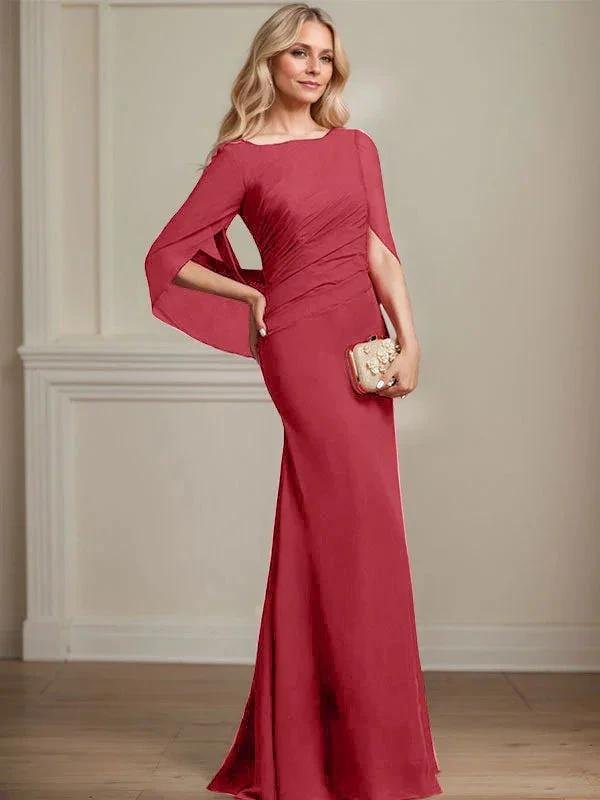 Trumpet/Mermaid Boat Neck Floor-Length Chiffon Mother of the Bride Dress With Pleated by Dreamylily