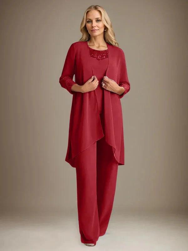 Chiffon Scoop Long Sleeves Mother Of The Bride Pantsuits With Jacket by Dreamylily