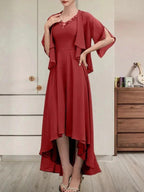 A-line V-Neck Asymmetrical Chiffon Mother of the Bride Dress With Beading Sequins by Dreamylily