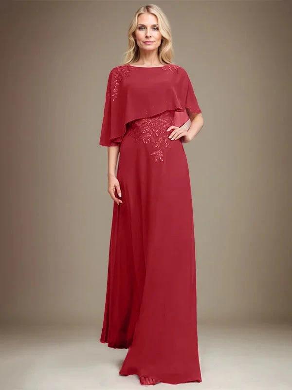 A-line Scoop Floor-Length Chiffon Lace Mother of the Bride Dress With Sequins Beading by Dreamylily