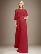 A-line Scoop Floor-Length Chiffon Lace Mother of the Bride Dress With Sequins Beading by Dreamylily