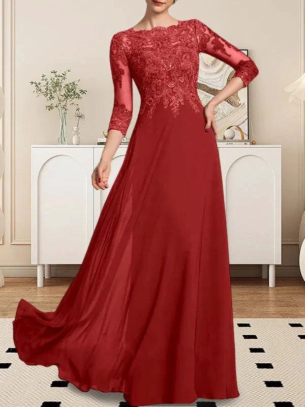 A-line Scoop Floor-Length Lace Chiffon Mother of the Bride Dress With Sequins by Dreamylily