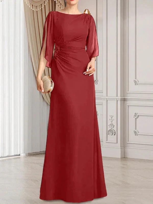 Sheath/Column Scoop Floor-Length Chiffon Mother of the Bride Dress With Pleated Beading by Dreamylily