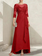 A-line Scoop Illusion Asymmetrical Lace Chiffon Mother of the Bride Dress With Sequins Cascading Ruffles by Dreamylily