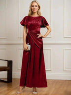 A-line Scoop Ankle-Length Stretch Satin Mother of the Bride Dress With Pleated Beading by Dreamylily