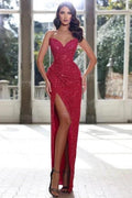 Wine Red Simple Sweetheart Column Prom Dress with Split by misshow.com