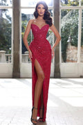 Sexy Sweetheart A-line Sequined Long Prom Dresses With Split by BIZTUNNEL