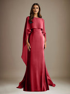 Sheath/Column Boatneck Floor-Length Chiffon Mother of the Bride Dress With Cascading Ruffles