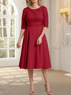 A-line Scoop Knee-Length Lace Chiffon Mother of the Bride Dress by Dreamylily