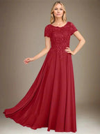 A-Line Scoop Floor-Length Chiffon Mother of the Bride Dress With Applique & Sequins by Dreamylily