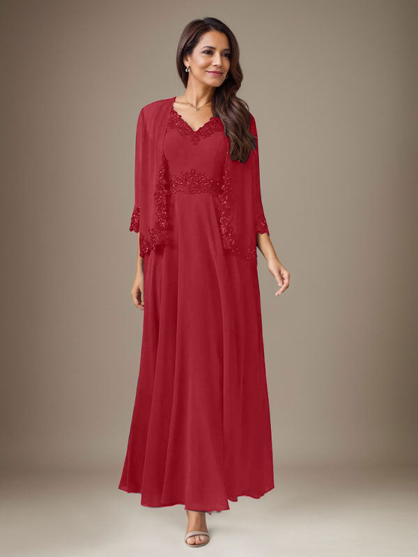 Plum A-Line Sequins Chiffon Dress