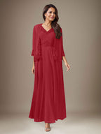 Plum A-Line Sequins Chiffon Dress
