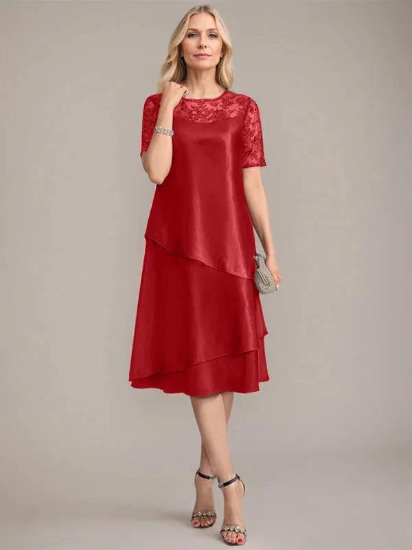 A-Line Scoop Knee-Length Mother of the Bride Dress With Applique & Sequins by Dreamylily