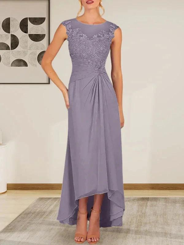 Champagne A-Line Scoop Lace Chiffon Dress by Dreamylily