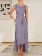 Champagne A-Line Scoop Lace Chiffon Dress by Dreamylily