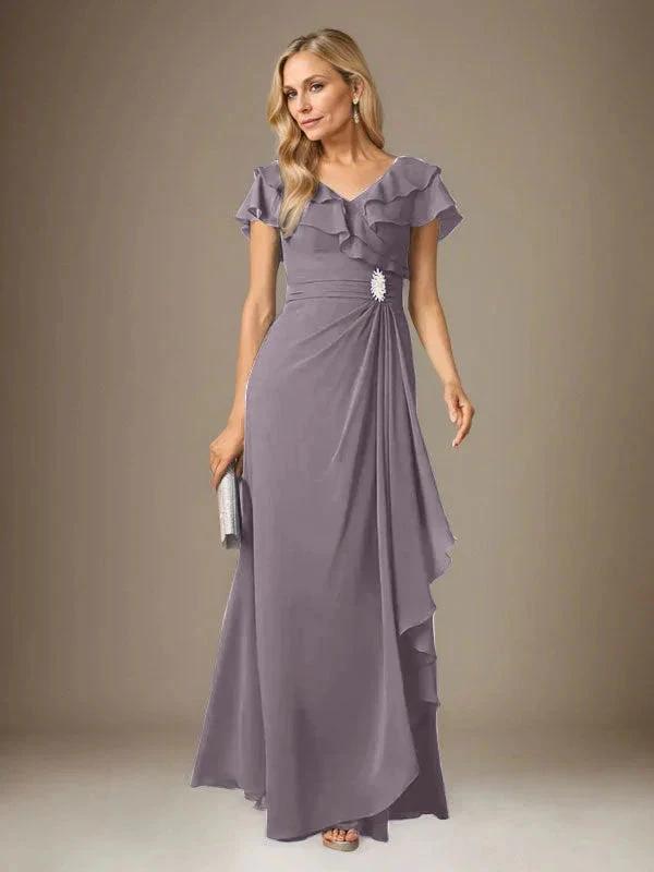 Stormy A-Line V-Neck Ruched Chiffon Dress by Dreamylily