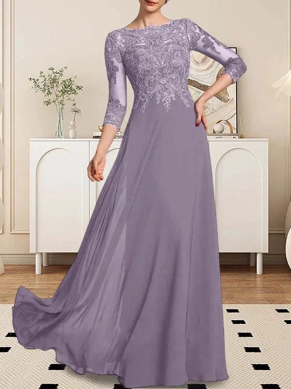 A-line Scoop Floor-Length Lace Chiffon Mother of the Bride Dress With Sequins by Dreamylily