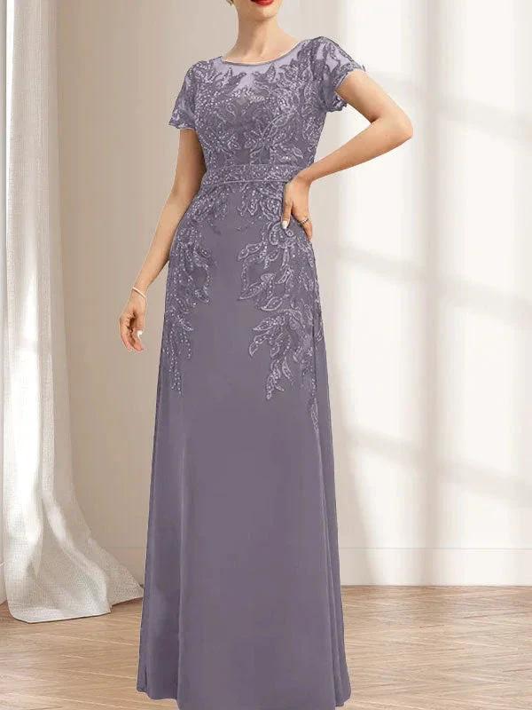 Sheath/Column Scoop Illusion Floor-Length Lace Chiffon Mother of the Bride Dress With Sequins by Dreamylily