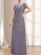 Sheath/Column Scoop Illusion Floor-Length Lace Chiffon Mother of the Bride Dress With Sequins by Dreamylily