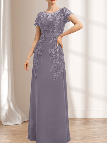 Sheath/Column Scoop Illusion Floor-Length Lace Chiffon Mother of the Bride Dress With Sequins