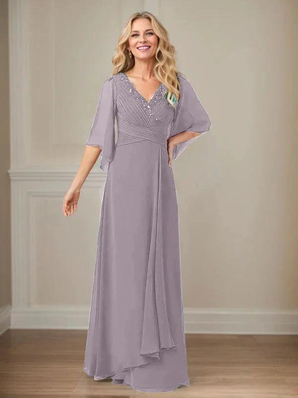 A-Line V-Neck Long Sequins Chiffon Mother Dress by Dreamylily