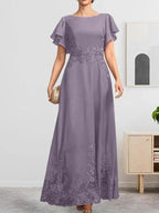 A-line Scoop Ankle-Length Lace Chiffon Mother of the Bride Dress With Sequins by Dreamylily