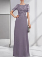 A-line Scoop Floor-Length Lace Chiffon Mother of the Bride Dress With Sequins by Dreamylily