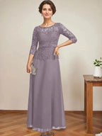 A-line Scoop Illusion Ankle-Length Chiffon Lace Mother of the Bride Dress With Rhinestone Beading by Dreamylily