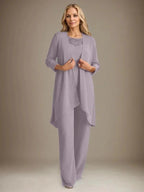 Chiffon Scoop Long Sleeves Mother Of The Bride Pantsuits With Jacket by Dreamylily