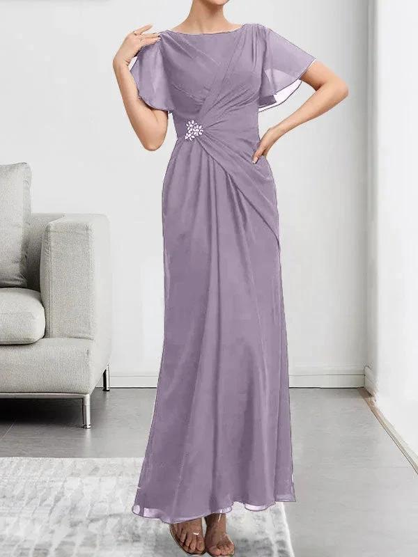 A-line Scoop Illusion Tea-Length Chiffon Lace Mother of the Bride Dress With Beading Sequins by Dreamylily