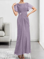 A-line Scoop Illusion Tea-Length Chiffon Lace Mother of the Bride Dress With Beading Sequins by Dreamylily