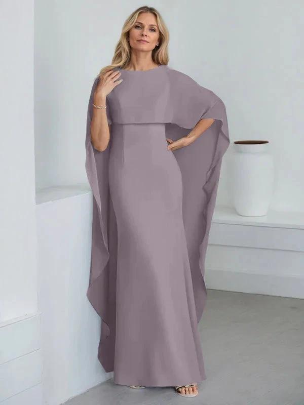 Sheath Scoop Floor-Length Chiffon Mother of the Bride Dress With Cascading Ruffles by Dreamylily