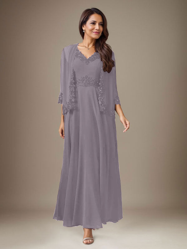 Plum A-Line Sequins Chiffon Dress